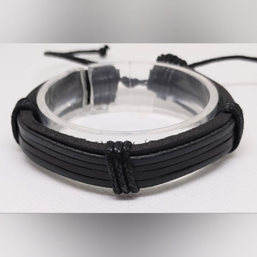 Men's bracelet‎ leather black new e54